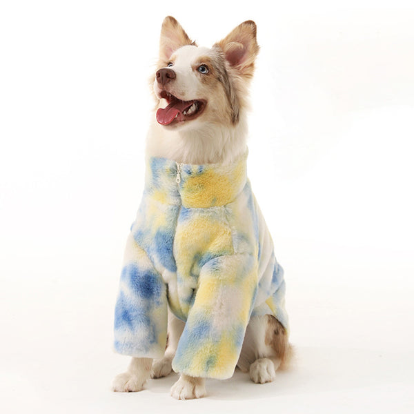 Yellow-and-blue Fluffy Dog Sweater