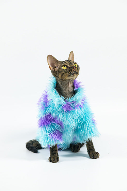 Handmade Luxurious Blue-purple plush Cat Coat